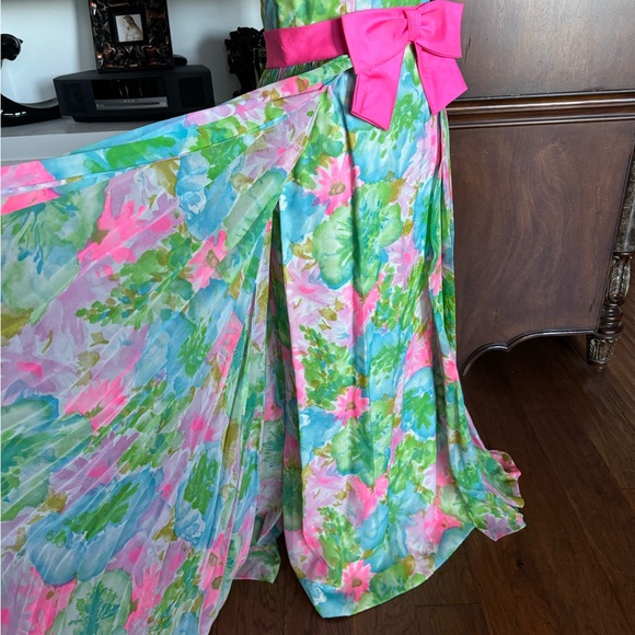 Vintage Guenter Richard Floral Watercolors Chiffon Gown - Picture 4 of 17